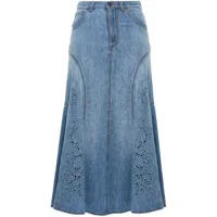 chloé jupe en jean à fleurs brodées - bleu