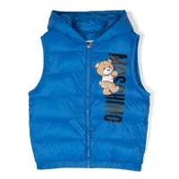 moschino kids doudoune sans manches à logo teddy bear imprimé - bleu