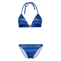 balmain bikini triangle à logo imprimé - bleu