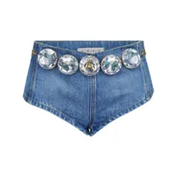 area short en jean à ceinture ornée de cristaux - bleu