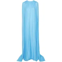 oscar de la renta robe drapée en soie à coupe longue - bleu