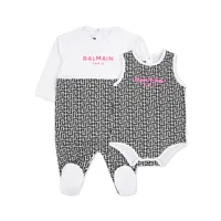 balmain kids pb monogram-print pyjama set - blanc