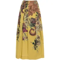 alberta ferretti jupe mi-longue plissée à fleurs - jaune