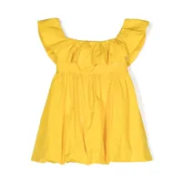 msgm kids robe mi-longue à logo brodé - jaune
