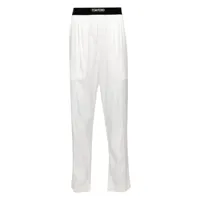 tom ford pantalon de pyjama en soie à bande logo - blanc
