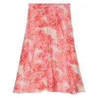 kiton jupe mi-longue en soie à fleurs - rose