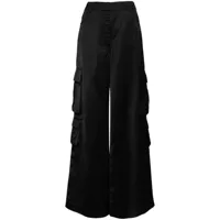 self-portrait pantalon cargo en satin à taille haute - noir