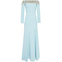jenny packham robe longue à ornements en cristal - bleu