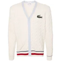 lacoste logo-patch cable-knit cardigan - blanc