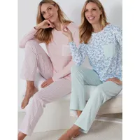 lot de 2 pyjamas t-shirt + pantalon long bleu en coton