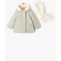 manteau à capuche doublé peluche avec écharpe bébé fille
