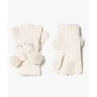 gants fille 2-en-1 avec pompons et détails pailletés