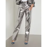 pantalon droit en similicuir métallisé