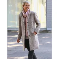 manteau princesse chaud en molleton de laine avec col montant -  - gris chiné
