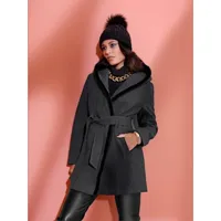 veste capuche imitation fourrure - creation l - noir-gris chiné