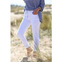 pantalon blanc en toile stretch ceinture élastique argentée