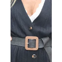 ceinture élastique style raphia noir boucle carrée en bois
