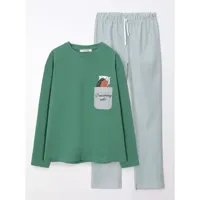 pyjama 2 pièces t-shirt en maille et pantalon en popeline vert