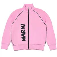 marni girls zip top with vertical brush logo pink 4y