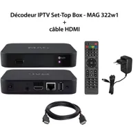 décodeur iptv multimédia - mag 322w1 - set top box tv, h.265, wlan wifi intégré 150mbps, lecteur multimédia internet tv, récepteur ip hevc h.256,