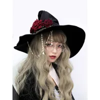 chapeau gothique lolita rose chaînes accessoire polyester rouge accessoires lolita