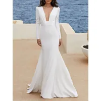 robe de mariée simple sirène col en v manches longues robes de mariée personnalisation gratuite