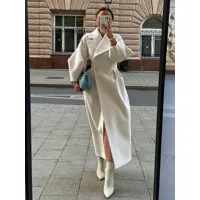 manteau long femme col rabattu blanc décontracté