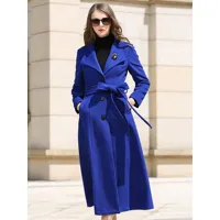manteau pour femme col rabattu décontracté à ceinture veste d'hiver bleu royal