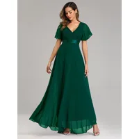 robes de soirée robes de bal en mousseline de soie col en v manches courtes robe maxi semi-formelle robe vert sauge