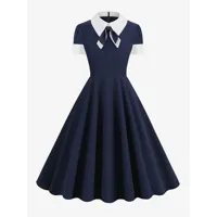 robe rétro des années 1950 col claudine plissé manches courtes femme robe trapèze moyenne bicolore vintage