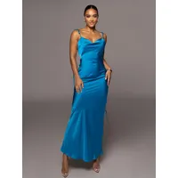 robes de soirée robe semi-formelle bleue sans manches dos nu