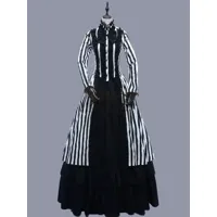 noir rétro costumes femmes rayures dentelle volants polyester marie antoinette costume tunique robe rétro vintage vêtements
