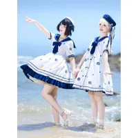 【jupe droite】 robe sweet lolita robe en polyester à manches courtes de style marine robe lolita
