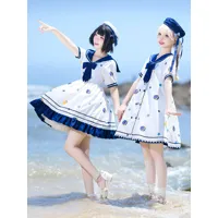 【jupe parapluie】 robe sweet lolita robe à manches courtes en polyester robe lolita style marine
