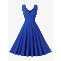 robe vintage des années 1950 robe trapèze sans manches col en v bleue pour adulte