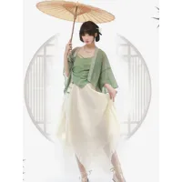 tenues lolita de style chinois vert à manches longues pardessus jupe longue haut