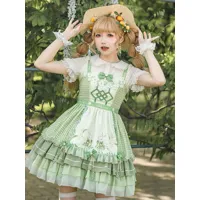 mignonne lolita tenue tablier pull à manches courtes avec nœud vert