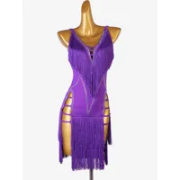 costume de danse latine violet à bretelle robe fendue lycra spandex pour femme noire costume de danse latine sexy