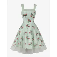 robe rétro des années 1950 audrey hepburn style col carré à bretelle robe imprimé fleuri vert clair robe trapèze