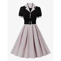 robe vintage rose à pois des années 1950 audrey hepburn style ceinture manches courtes col en v longueur au genou robe trapèze