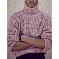 pulls homme cardigan tricot col haut printemps rose