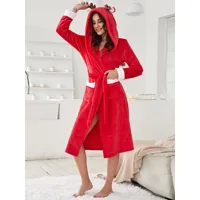 chemise de nuit en flanelle rouge  avec capuche  poches ceinturées  vêtements de maison pour femmes  hiver