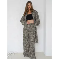 ensemble vêtements à domicile léopard pyjama col rabattu manches longues