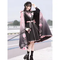 poncho lolita militaire chaînes en polyester noir brodé imprimé floral vêtements d&#39;extérieur lolita
