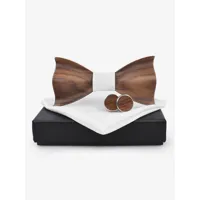 boutons de manchette classiques en bois gaufré 3d pour hommes costume de bal de mariage nœud papillon écharpe carrée à carreaux