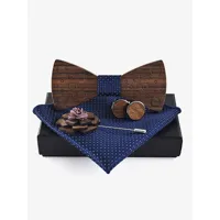 ensemble classique de nœud papillon en bois pour hommes écharpe boutons de manchette broche accessoires