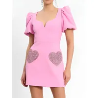 robe d'été mini robes rose col en v robe de plage en polyester