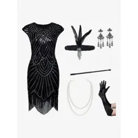 costumes rétro noirs femmes ensemble franges paillettes robe vintage marie antoinette robe de bal
