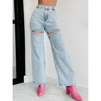 pantalon large jeans femme chic droit denim découpé