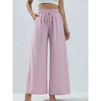 pantalon large décontracté oversize taille haute en polyester à lacets rose